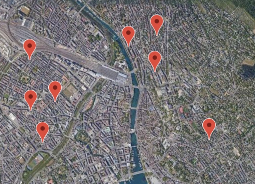 Stadtplan mit Standorten der Stolpersteine