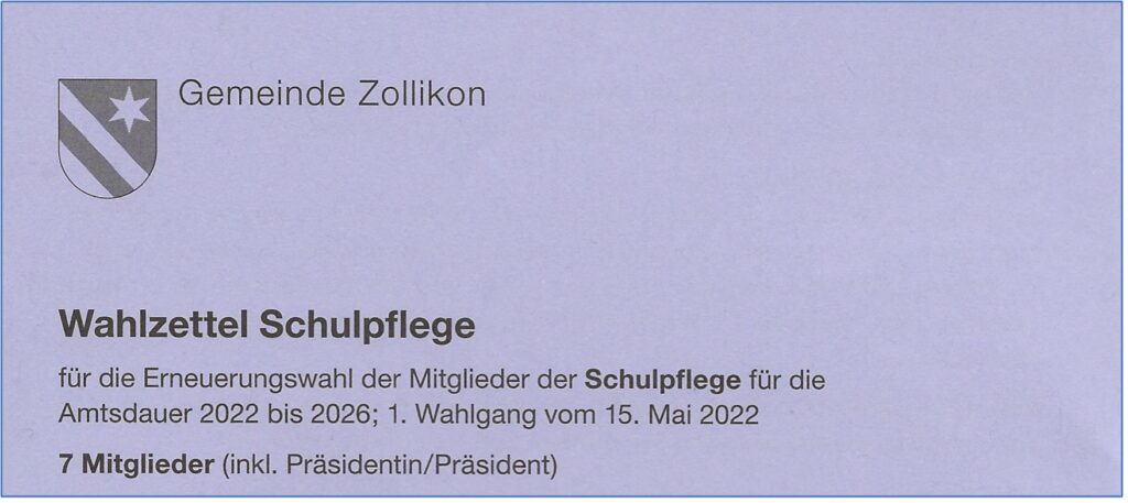 Wahlzettel Schulpflege