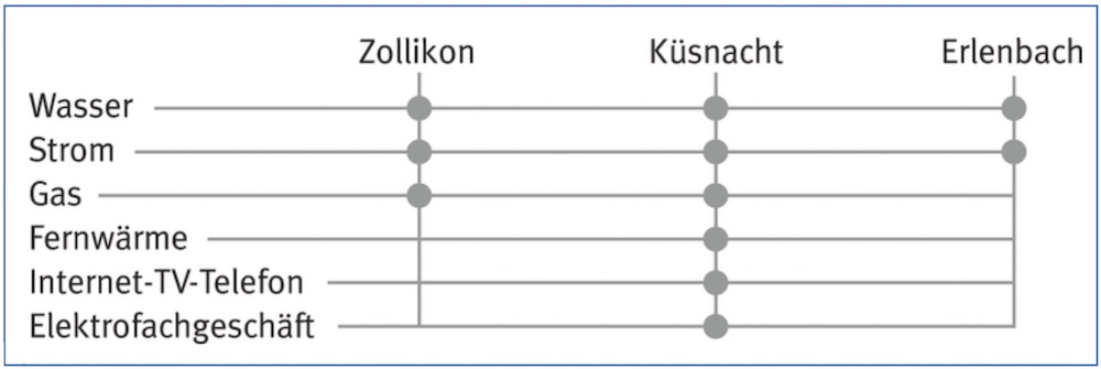 Betätigungsfelder der Werke am Zürichsee in Küsnacht, Zollikon und Erlenbach