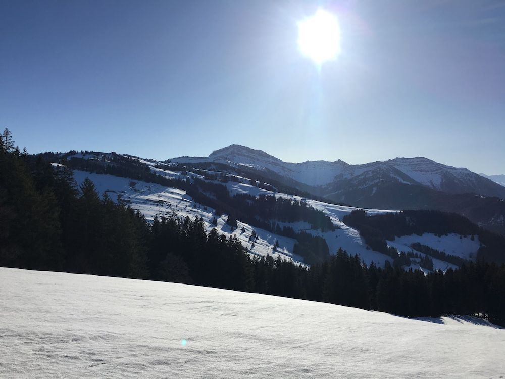 Es steigt gemütlich – mit Blick auf Speer und Federispitz, links oben der Tanzboden