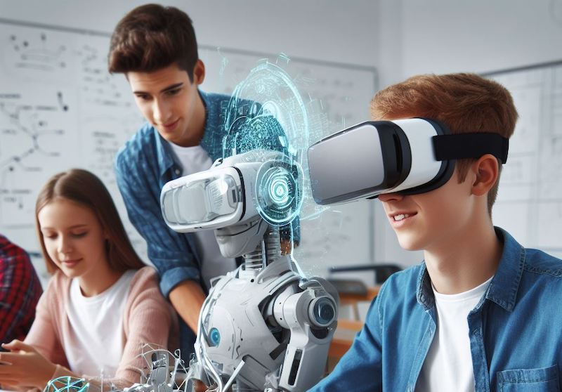 Schüler lernen mit Robotern und künstlicher Intelligenz