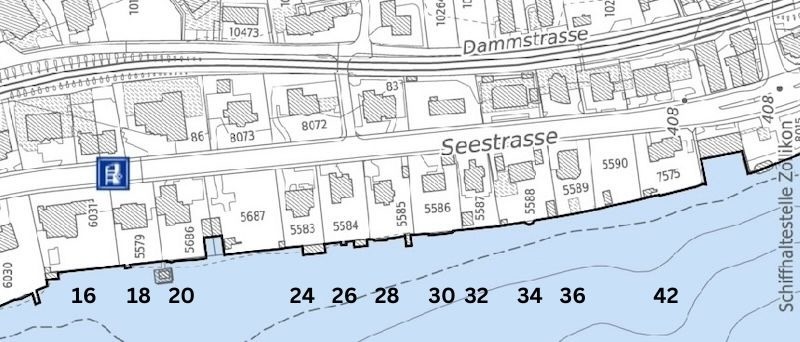 Häuser Seestrasse 16 bis 42 auf aufgeschüttetem Land (Grafik: rs)