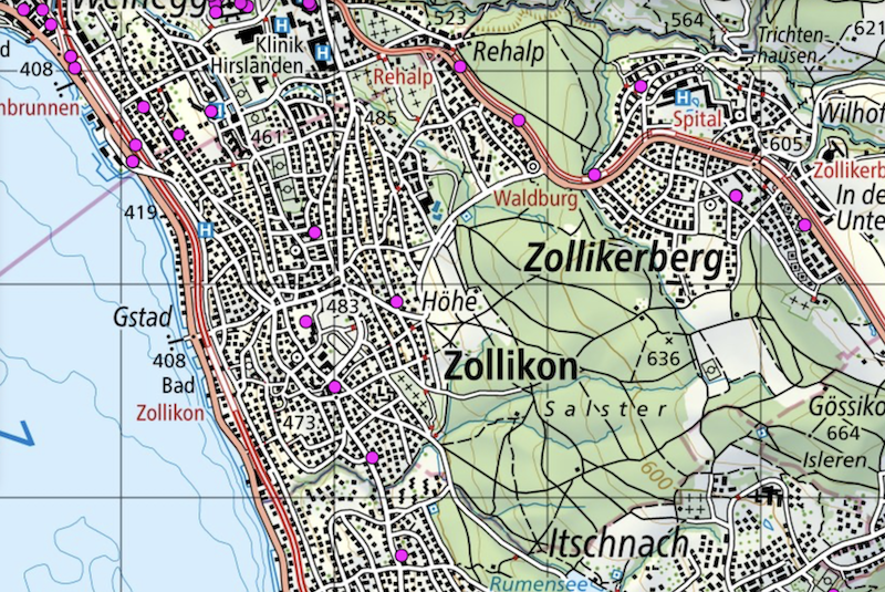 Karte mit Mobilfunkantennen in Zollikon