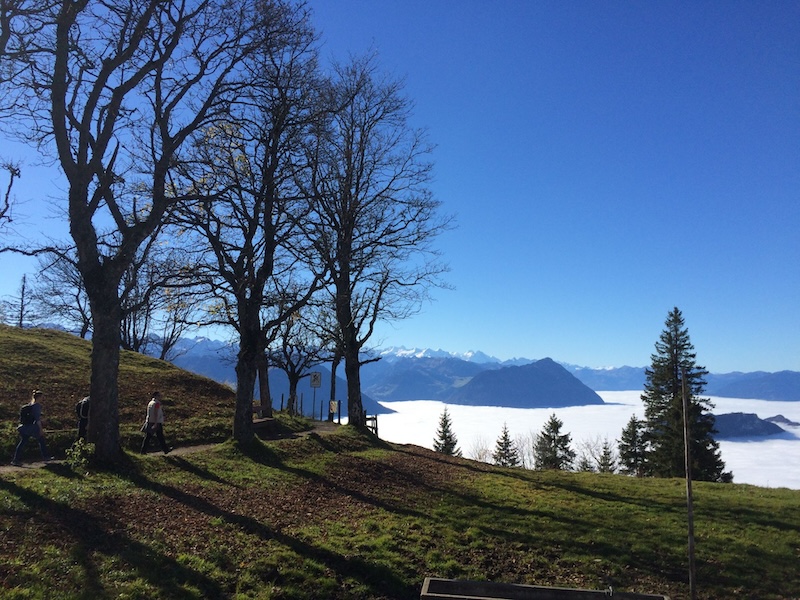 Einstieg in den Felsenweg bei Rigi First – mit Sicht bis ins Berner Oberland