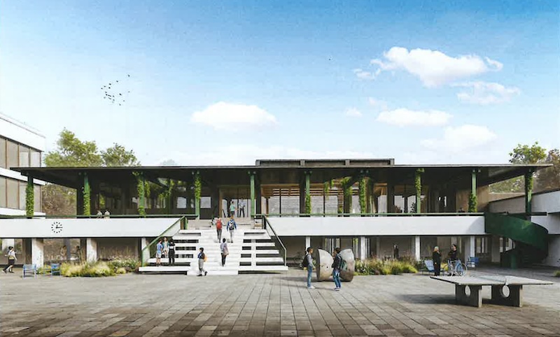 Zentrale Treppe als Erschliessung zur Mensa im ersten Stock