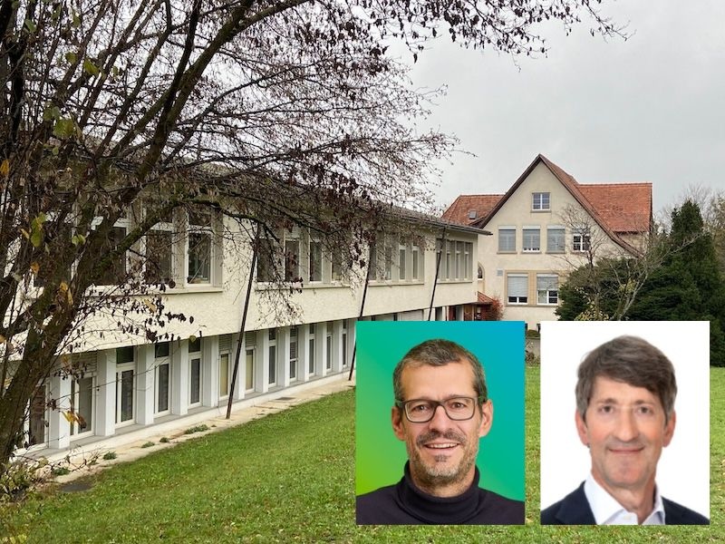 Rui Biagini und David Sarasin vor dem Schulhaus Rüterwis